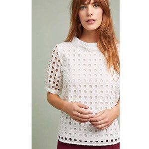 Anthropologie Wolven 0 Eudora white eyelet shirt sleeve blouse NWT